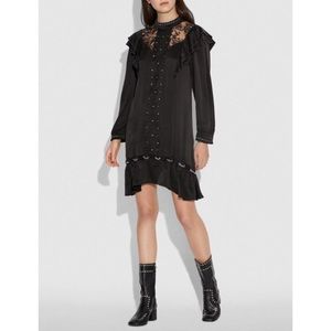 ✨LIMITED TIME SALE✨ Coach Black Lace Ruffle Washed Silk Dress Size 8